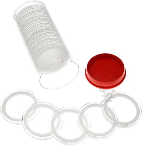 OnFireGuy 20pcs 38mm Black Ring Coin Holders & Capsule Tube with Black Cap Lid for 1oz Silver Dollars | Capsules & Storage Tube for Morgan, Peace, Eisenhower Silver Dollars (NOT Silver Eagles) in Kuwait