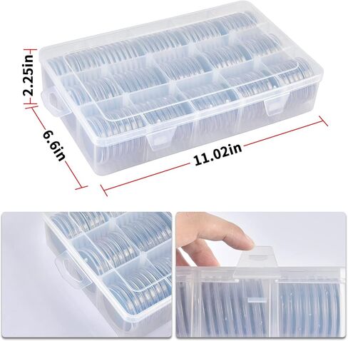 105 قطعة كبسولات عملات معدنية مقاس 46 مم مع حشية إسفنجية وصندوق منظم تخزين بلاستيكي، 6 مقاسات (20/25/27/30/38/46 مم) حامل حافظة لجامع العملات المعدنية لمستلزمات جمع العملات المعدنية (أبيض) in Kuwait