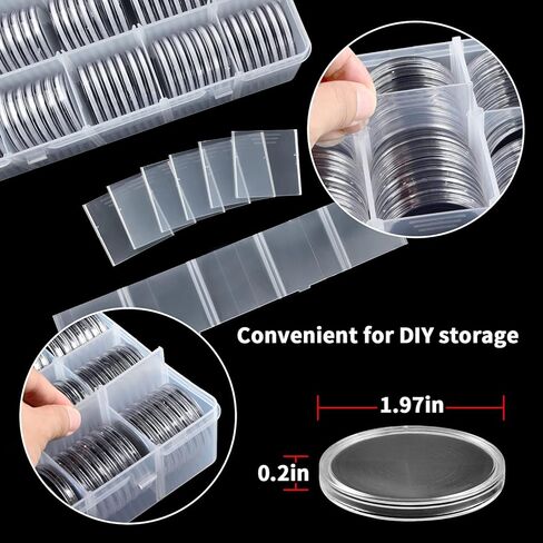 105 قطعة كبسولات عملات معدنية مقاس 46 مم مع حشية إسفنجية وصندوق منظم تخزين بلاستيكي، 6 مقاسات (20/25/27/30/38/46 مم) حامل حافظة لجامع العملات المعدنية لمستلزمات جمع العملات المعدنية (أبيض) in Kuwait