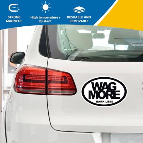 ملصق مغناطيسي بيضاوي Wag More Bark Less - 4×6 بوصات، مغناطيس سيارات عالي التحمل للسيارة والشاحنات وسيارات الدفع الرباعي - إكسسوارات محبي الحيوانات الأليفة، عبر عن حبك للكلاب باستخدام مغناطيس السيارة الفريد هذا in Kuwait