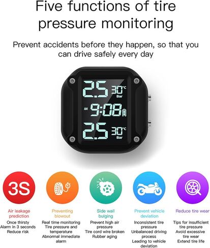 Universal Motorcycle TPMS Tire Pressure Monitoring System with 2 External Sensors LCD Display Motorbike Tyre Temperature Alarm in Saudi Arabia