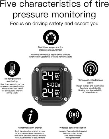 Universal Motorcycle TPMS Tire Pressure Monitoring System with 2 External Sensors LCD Display Motorbike Tyre Temperature Alarm in Saudi Arabia