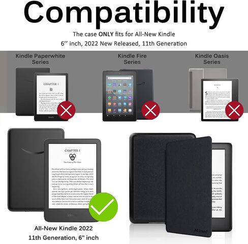 Miimall متوافق مع حافظة Kindle الجديدة كليًا (الجيل الحادي عشر، إصدار 2022)، غلاف جلد PU رفيع للغاية مع مغناطيس للنوم/الاستيقاظ التلقائي، غطاء حماية كامل لجهاز Kindle الجديد 2022، 6 بوصة (أسود) in Saudi Arabia