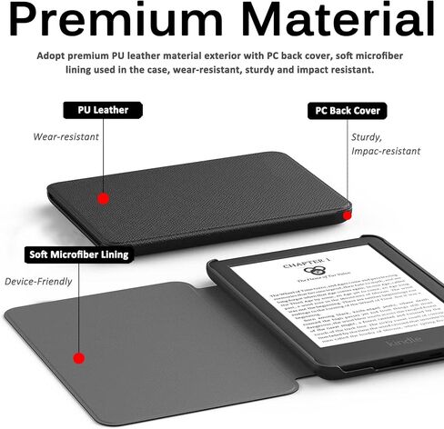 Miimall متوافق مع حافظة Kindle الجديدة كليًا (الجيل الحادي عشر، إصدار 2022)، غلاف جلد PU رفيع للغاية مع مغناطيس للنوم/الاستيقاظ التلقائي، غطاء حماية كامل لجهاز Kindle الجديد 2022، 6 بوصة (أسود) in Saudi Arabia
