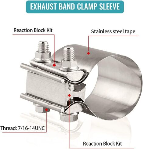 2.25 Inch Exhaust Clamp, Butt Joint Band Clamp Sleeve Coupler Stainless Steel for Exhaust Pipes, Mufflers and Catalytic Converters in Kuwait