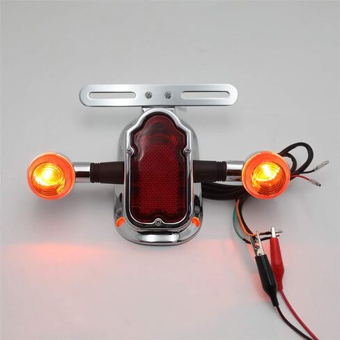 Motorcycle Chrome Amber Metal Tombstone Brake Tail W/Light Signal Compatiable With Big Twin Motorcycle Bike [P/N: XH3118B-A-01-CD+AMBER] in Saudi Arabia