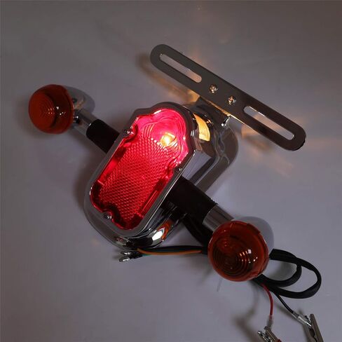 Motorcycle Chrome Amber Metal Tombstone Brake Tail W/Light Signal Compatiable With Big Twin Motorcycle Bike [P/N: XH3118B-A-01-CD+AMBER] in Saudi Arabia