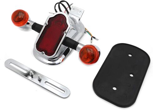 Motorcycle Chrome Amber Metal Tombstone Brake Tail W/Light Signal Compatiable With Big Twin Motorcycle Bike [P/N: XH3118B-A-01-CD+AMBER] in Saudi Arabia