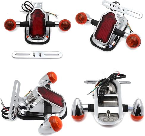 Motorcycle Chrome Amber Metal Tombstone Brake Tail W/Light Signal Compatiable With Big Twin Motorcycle Bike [P/N: XH3118B-A-01-CD+AMBER] in Saudi Arabia
