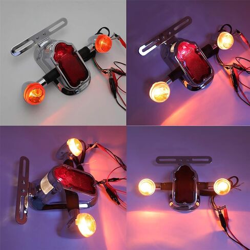 Motorcycle Chrome Amber Metal Tombstone Brake Tail W/Light Signal Compatiable With Big Twin Motorcycle Bike [P/N: XH3118B-A-01-CD+AMBER] in Saudi Arabia