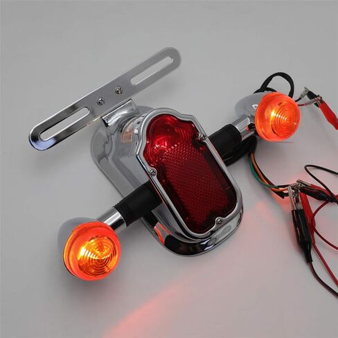 Motorcycle Chrome Amber Metal Tombstone Brake Tail W/Light Signal Compatiable With Big Twin Motorcycle Bike [P/N: XH3118B-A-01-CD+AMBER] in Saudi Arabia