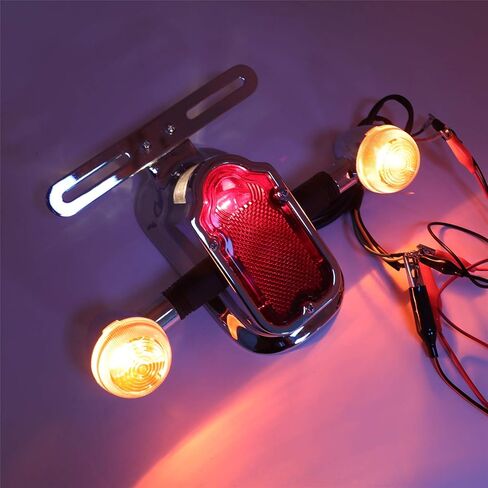 Motorcycle Chrome Amber Metal Tombstone Brake Tail W/Light Signal Compatiable With Big Twin Motorcycle Bike [P/N: XH3118B-A-01-CD+AMBER] in Saudi Arabia