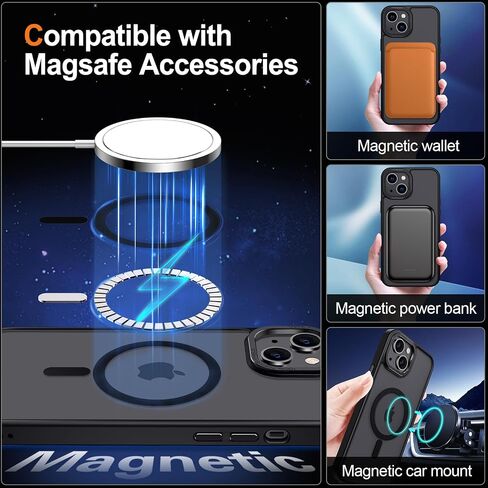 حافظة Hython لهاتف iPhone 13 حافظة هاتف مغناطيسية شفافة غير لامعة مقاس 6.1 بوصة [متوافقة مع MagSafe] غطاء حماية صلب رفيع مقاوم للصدمات للنساء والرجال والفتيات، أسود بلوري in Kuwait