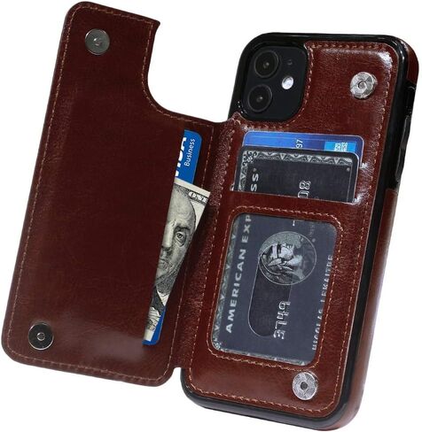 Wallet Case iPhone 11 with Card Holder Cover Cell Phone Leather Protective Purse 6.1 Inch Black in Saudi Arabia