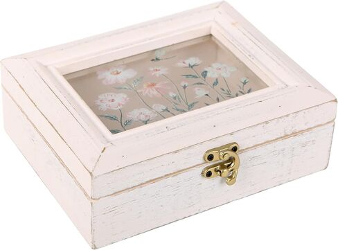 NIKKY HOME Wooden Keepsake Box with Glass Lids, Handmade Small Memory Box, Vintage Decorative Jewelry Display Box - Pink in Saudi Arabia