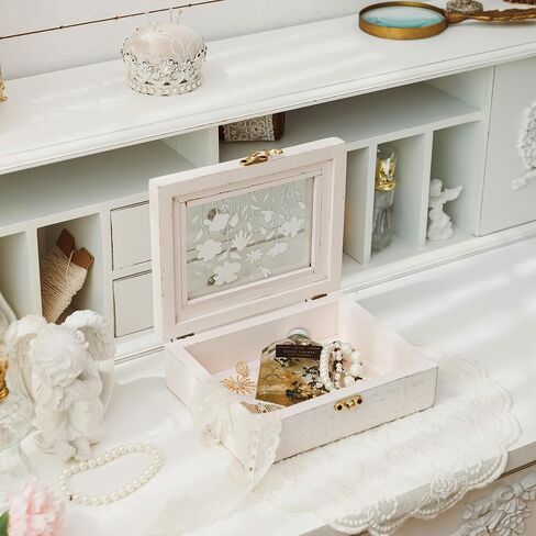 NIKKY HOME Wooden Keepsake Box with Glass Lids, Handmade Small Memory Box, Vintage Decorative Jewelry Display Box - Pink in Saudi Arabia