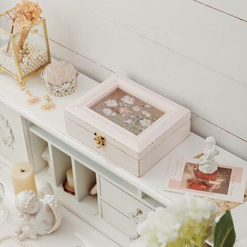 NIKKY HOME Wooden Keepsake Box with Glass Lids, Handmade Small Memory Box, Vintage Decorative Jewelry Display Box - Pink in Saudi Arabia