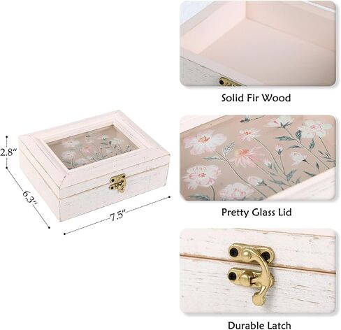 NIKKY HOME Wooden Keepsake Box with Glass Lids, Handmade Small Memory Box, Vintage Decorative Jewelry Display Box - Pink in Saudi Arabia