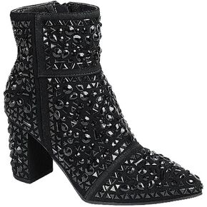 Forever Women Rhinestone Glitter Block Chunky Heel Ankle Booties