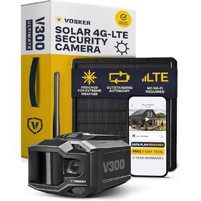 Vosker V300 Ultimate 4G-LTE Autonomous Outdoor Security Camera with External Solar Panel | High-Capacity 15,000 mAh External Solar Power Bank | SIM Cards Included | No WiFi Needed | Live Streaming