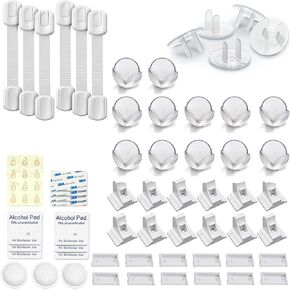 12 Magnetic Cabinet Locks Bundle with 6 Safety Strap Locks, 24 Outlet Covers and 12 Corner Protectors