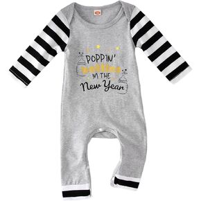 My First New Years Baby Girl Boy Outfit Newborn Jumpsuit Long Sleeve Stripe Letter Print Romper Fall Winter Clothes