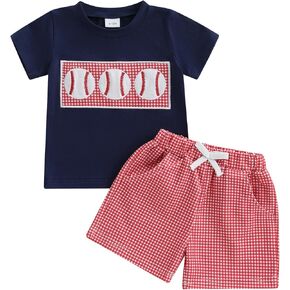 Baby Boy Summer Outfit Short Sleeve Embroidery T-shirt Beach Print Shorts Casual Clothing Set