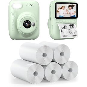 Kids Camera Instant Print & Kids Instant Camera Refill Print Paper-5 Rolls, Christams Birthday Gifts for Girls Boys Age 3-12