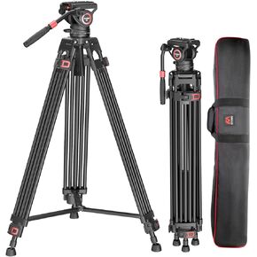 DF6 Video Tripod, 74'' Profession Heavy Duty Fluid Head Tripod for Camera Camcorder, Dual-Mode QR Plate Compatible with DJI RS Gimbal Manfrotto, 360° Pan & +90°/-75° Tilt, Max Load 22lb/10kg