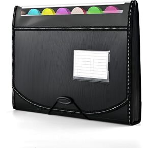 12-Pocket-Expanding File-Folder,Accordion-File-Organizer, A4/US Letter Size Paper Receipt Organizer Accordian Filing Folders (Black-C-12 Pockets)