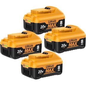 POWTREE 4Packs 8.0mAh DCB200 Replacement for Dewalt 20V Lithium Battery Compatible with DCB206 DCB201 DCB207 Battery DCD/DCF/DCG/DCS Series Cordless Power Tool