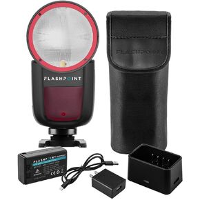 Flashpoint Zoom Li-on X R2 TTL Round Head Flash, Godox V1 On-Camera Speedlight, 76Ws Power, 2.4G Wireless, 2600mAh Li-ion Battery, 480 Full-Power Flashes (Fuji)
