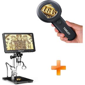 TOMLOV P10 Microscope for Adults Kids, Handheld Coin Magnifier with Light for Error Coins, Collector Portable 100X Jewelers Loupe+DM9 Pro