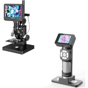 LM266S 5 Lens HDMI Digital Microscope 5000X for Adults, 7" LCD Coin Microscope Full View, 32GB + LM112 Microscope for Kids 8-12, Handheld Microscope with 2" Screen, 500X Portable Microscope Kit