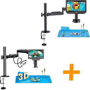 Elikliv 3D 3K Digital Microscope with Dual Lens, EM3K-3D 7" HDMI Flex Arm Micro Soldering Microscope for Adults+EM4K-AF Flex