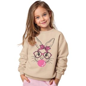 SOFEON Toddler Girl Easter Sweatshirt Cute Bunny Rabbit Graphic Shirt Happy Easter Glasses Bunny Long Sleeve Pullover Top