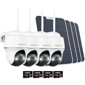REOLINK Argus PT Ultra with Solar Panel 4 Pack Bundle - 4K Security Camera Wireless Outdoor, 360 Pan Tilt, Color Night Vision, 2.4/5 GHz WiFi, Smart Detection, Local Storage Includes SD Card (128GB)