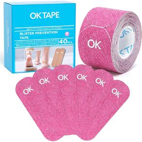 شريط منع ظهور البثور مقطوع مسبقًا من OK TAPE للأقدام | ضمادات نفطة للقدمين والأصابع وأصابع القدم | 1.2 بوصة × 3.5 بوصة، أسود، 40 قطعة in Kuwait