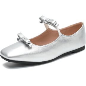 LIURUIJIA Women's Ballet Flats with Bow Square Toe Casual Comfortable Retro Mary Jane Lolita Dress Shoes