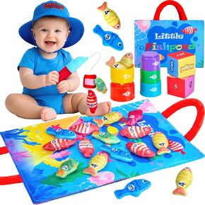 Montessori Toys for 1 Year Old, Cloth Fishing Game with Stacking Cups 24 Pcs for Toddlers 1 2 3, Sensory Toys for Kids Baby Shower Birthday Easter Gifts for 6-12 Months Girls Boys