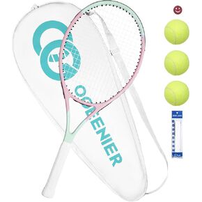 OGEENIER 27" Tennis Racket for Adults, Pre-Strung Tennis Racquet for Beginners, Lightweight and Recreational Rackets with 1 Overgrip and 3 Tennis Balls