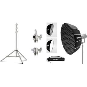 NEEWER 7.2ft/2.2m Stainless Steel Light Stand, Spring Cushioned Heavy Duty Photography Tripod Stand for Strobe LED Video Light Ring Light Monolight, NS85U 33.5"/85cm Softbox Included