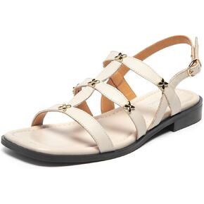 BEAU TODAY Gladiator Sandals for Women, Strappy Leather Fisherman Sandals for Women, Summer Slingback Dressy Comfortable Cute Flats for Wedding Beach Vacation