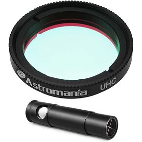 Astromania 1.25Inch Metal Collimating Cheshire Eyepiece Without Laser for Newtonian Reflector Telescope - Long Version - Bundle with - 1.25" UHC (Ultra High Contrast) Filter