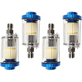 4 Pack Water Oil Separator for Air Line Compressor Fitting 1/4'' NPT Inlet and Outlet, Filter Airbrush Filter Moisture Separator Air Line Compressor Fitting Spray Gun Air Compressor Tools