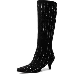 Goserce Black Rhinestone Knee High Boots for Women Suede Long High Heel Boot مدبّن أخمص القدمين الطويلة Stiletto Sharpercly Boots Dress Party Plard Prom Prom