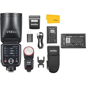 غودوكس V100C V100-C كاميرا الرأس مستديرة كاميرا Canon ، TTL Canon Flash ، مع Godox V1 Pro Battery Battery VB30 Lithium Package
