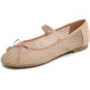 Women's Fashion Mesh Soft Mary Jane Round Toe Sparkle Flats