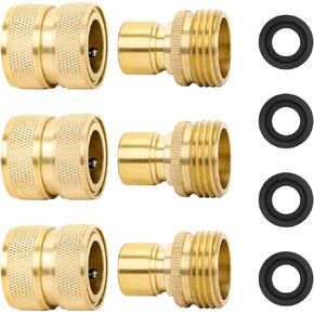STYDDI Brass Full Flow Garden Hose Quick Connect Fittings, Full Port Solid Brass Outdoor Water Hose Quick Disconnect Connector Coupler with Male and Female - 6 Male and 3 Female