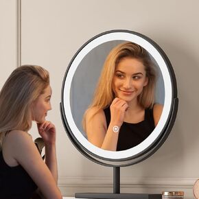 Golden Makeup Vanity Mirror with Led Lights Round Tabletop Desktop Smart Touch Control Lighted Up Mirror for Girl 13.8 Inch